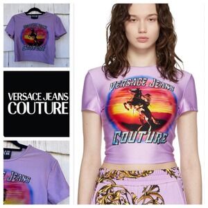 Versace Jeans Couture Womens Lilac Purple Western Cowboy Graphic Crop Top Sz 10